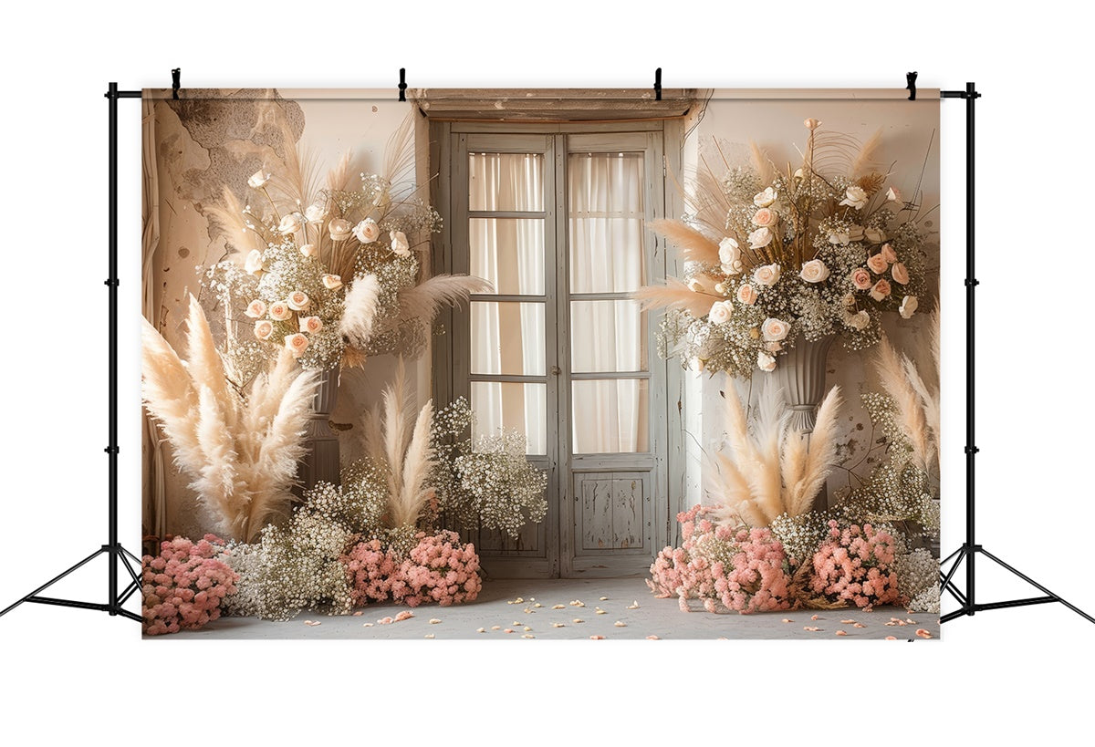 Toile de Fond Boho Mariage Porte Pampas Floral GQ2-46