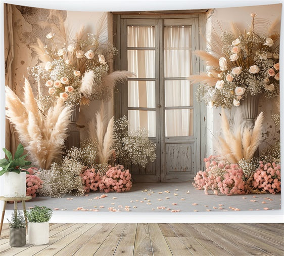 Toile de Fond Boho Mariage Porte Pampas Floral GQ2-46
