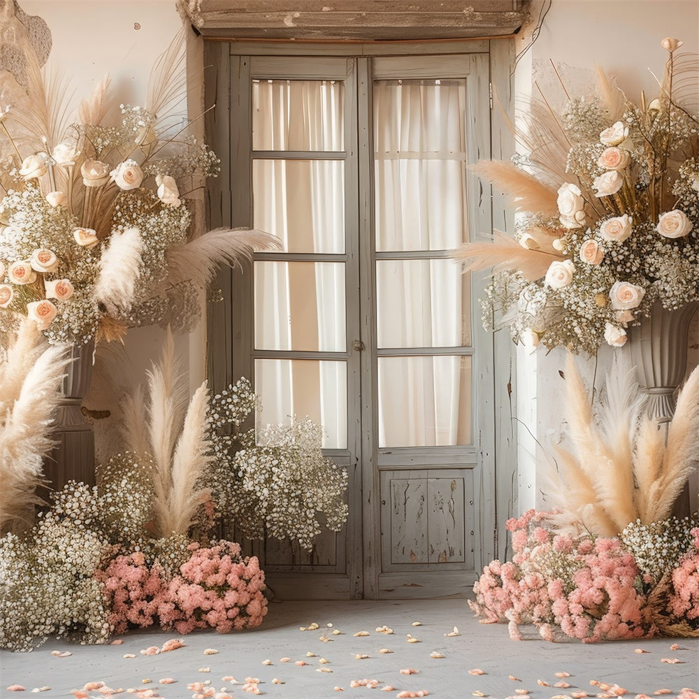 Toile de Fond Boho Mariage Porte Pampas Floral GQ2-46