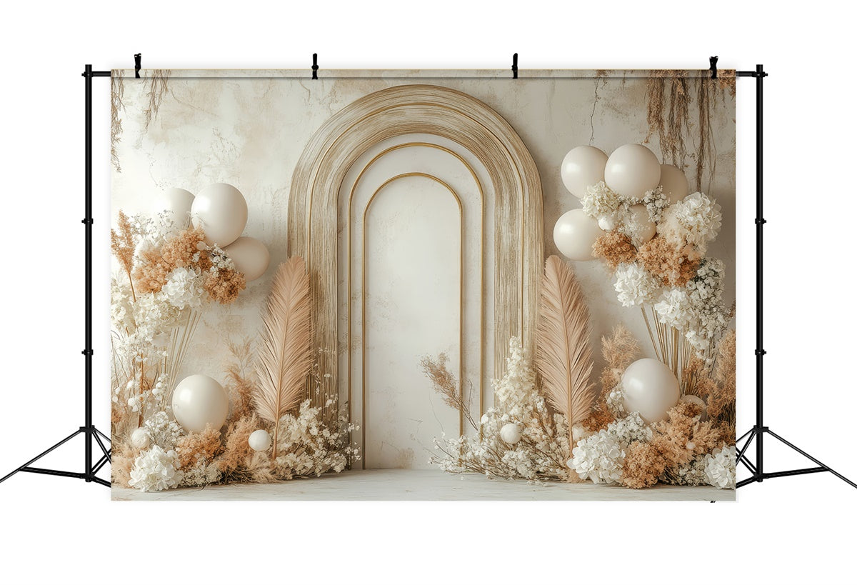 Toile de Fond Boho Arc Ballons Fleurs Séchées GQ2-56