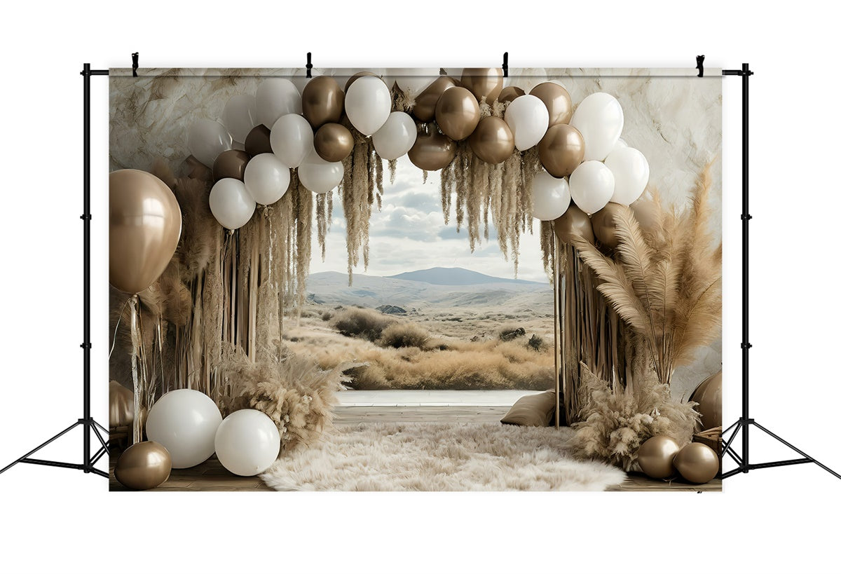 Toile de Fond Boho Arc Pampas Fleurs Photographie GQ2-58