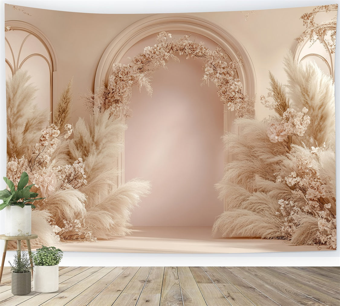Toile de Fond Boho Arc Blush Pampas Arrangement Floral GQ2-61