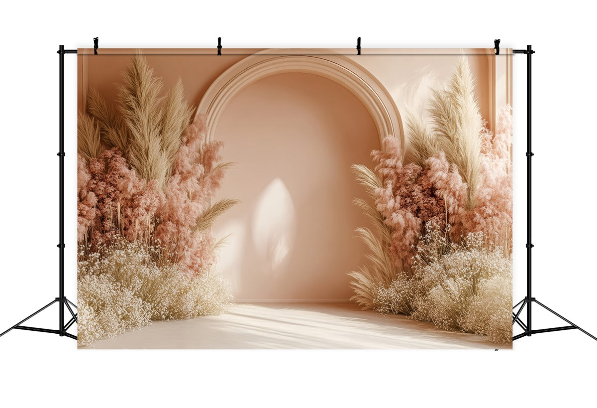 Toile de Fond Boho Mariage Arc Pampas Floral Photographie GQ2-62