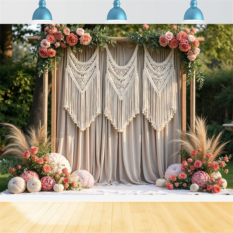 Toile de Fond Boho Rideau Macramé Floral GQ2-63