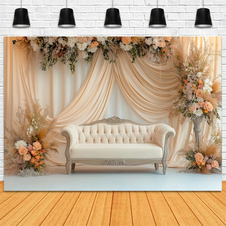 Toile de Fond Boho Canapé Arrangement Floral Délicat GQ2-72