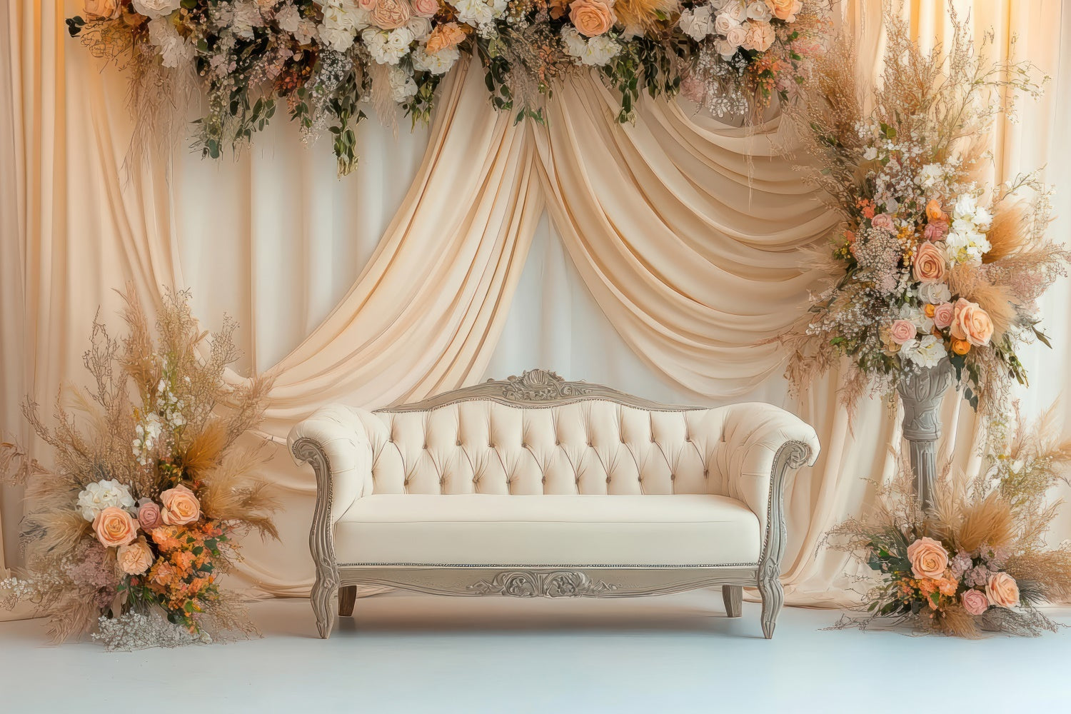 Toile de Fond Boho Canapé Arrangement Floral Délicat GQ2-72