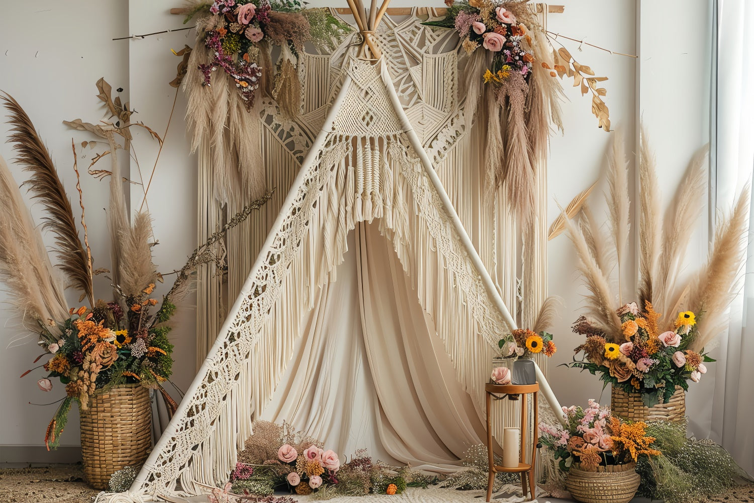 Toile de Fond Boho Idées Teepee Crème Douce Floral GQ2-8