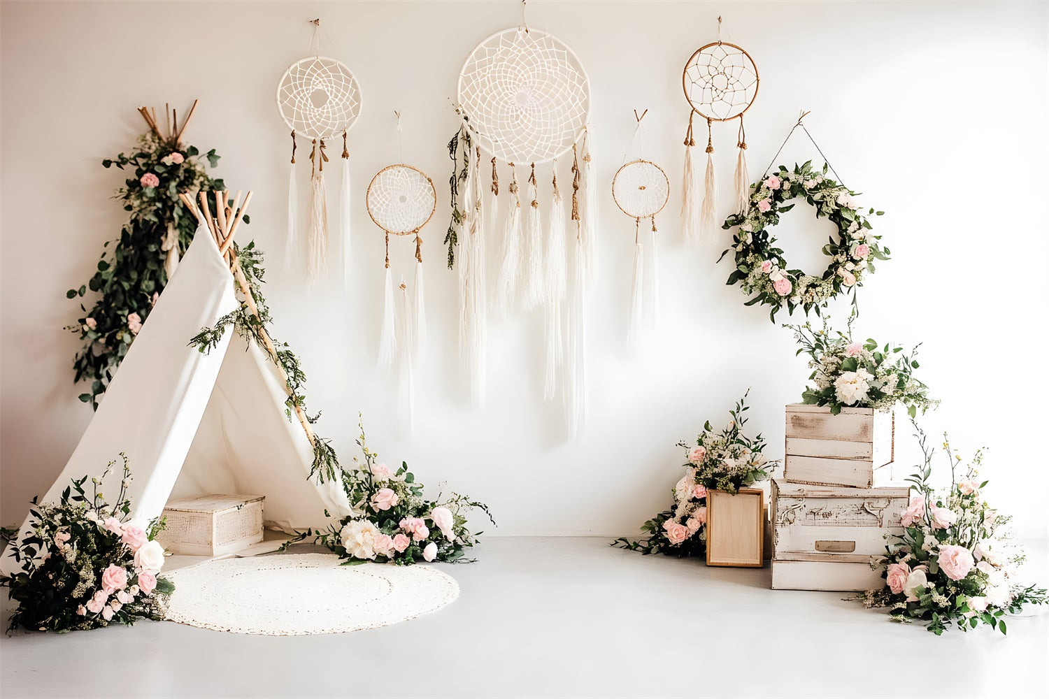 Toile de Fond Boho Teepee Attrape-Rêves Floral GQ2-81