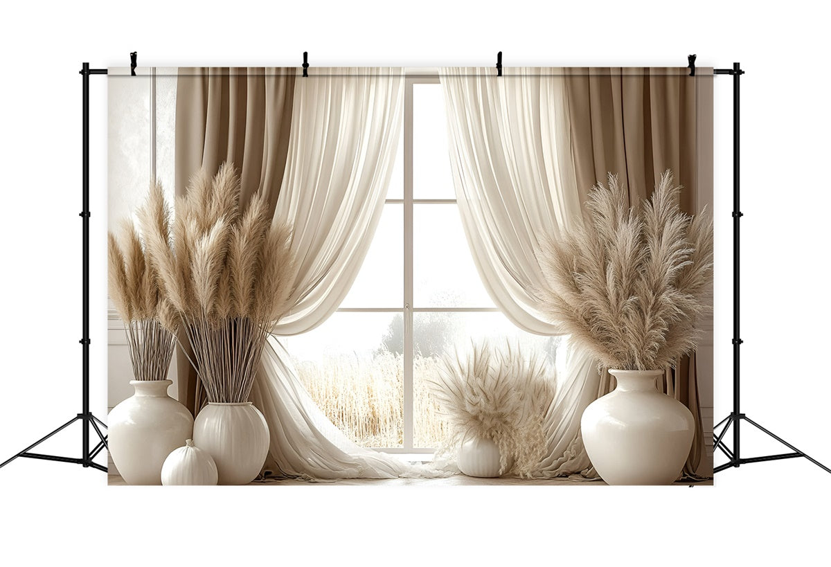 Toile de Fond Boho Idées Fenêtre Pampas Photographie GQ2-82