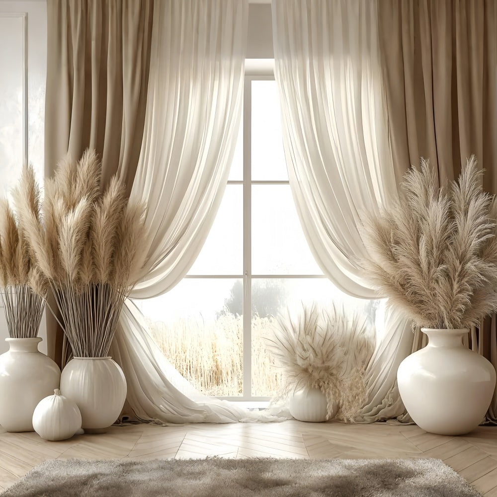 Toile de Fond Boho Idées Fenêtre Pampas Photographie GQ2-82
