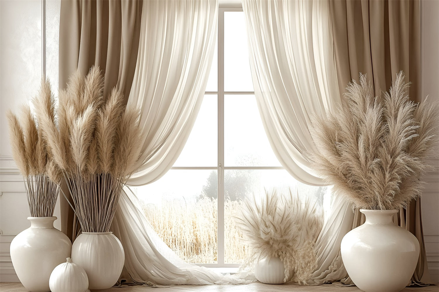 Toile de Fond Boho Idées Fenêtre Pampas Photographie GQ2-82