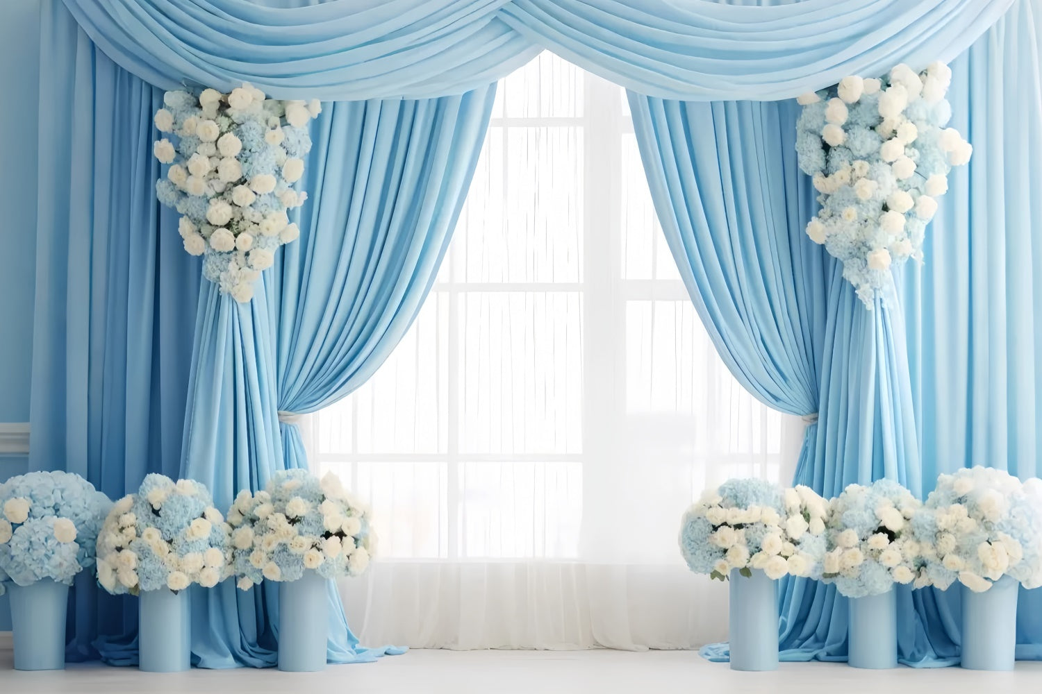 Toile de Fond Fête des Mères Sophistiquée Fleurie Bleu Bébé GQ2-93