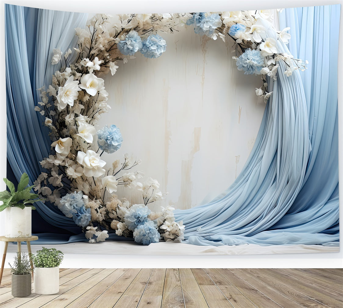Toile de Fond pour la Fête des Mères Drapés Bleus Doux Fleurs GQ2-95