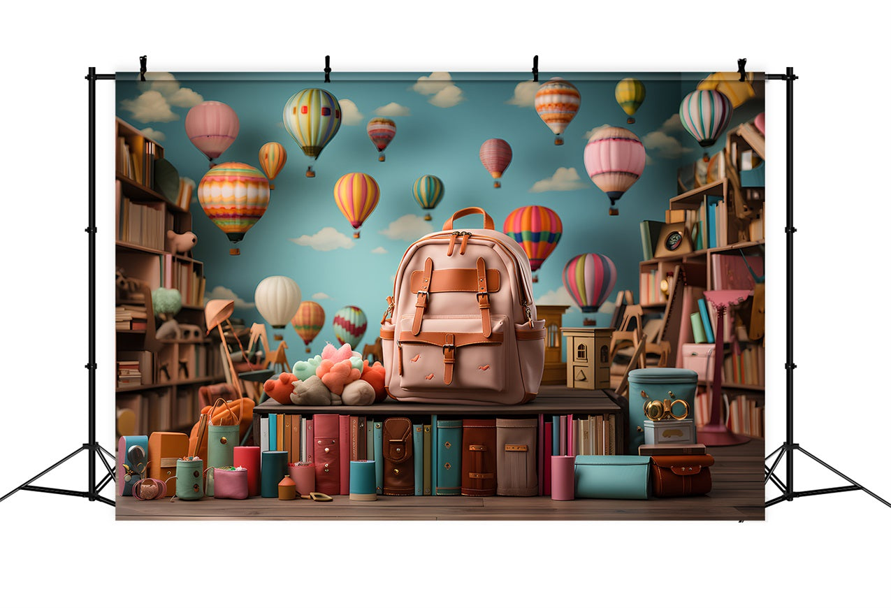 Toile de fond Photographie Rentrée des Classes Montgolfière Sac à Dos GQ3-108