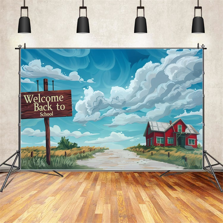 Toile de fond Bienvenue Rentrée des Classes Ciel Nuages Campagne GQ3-109