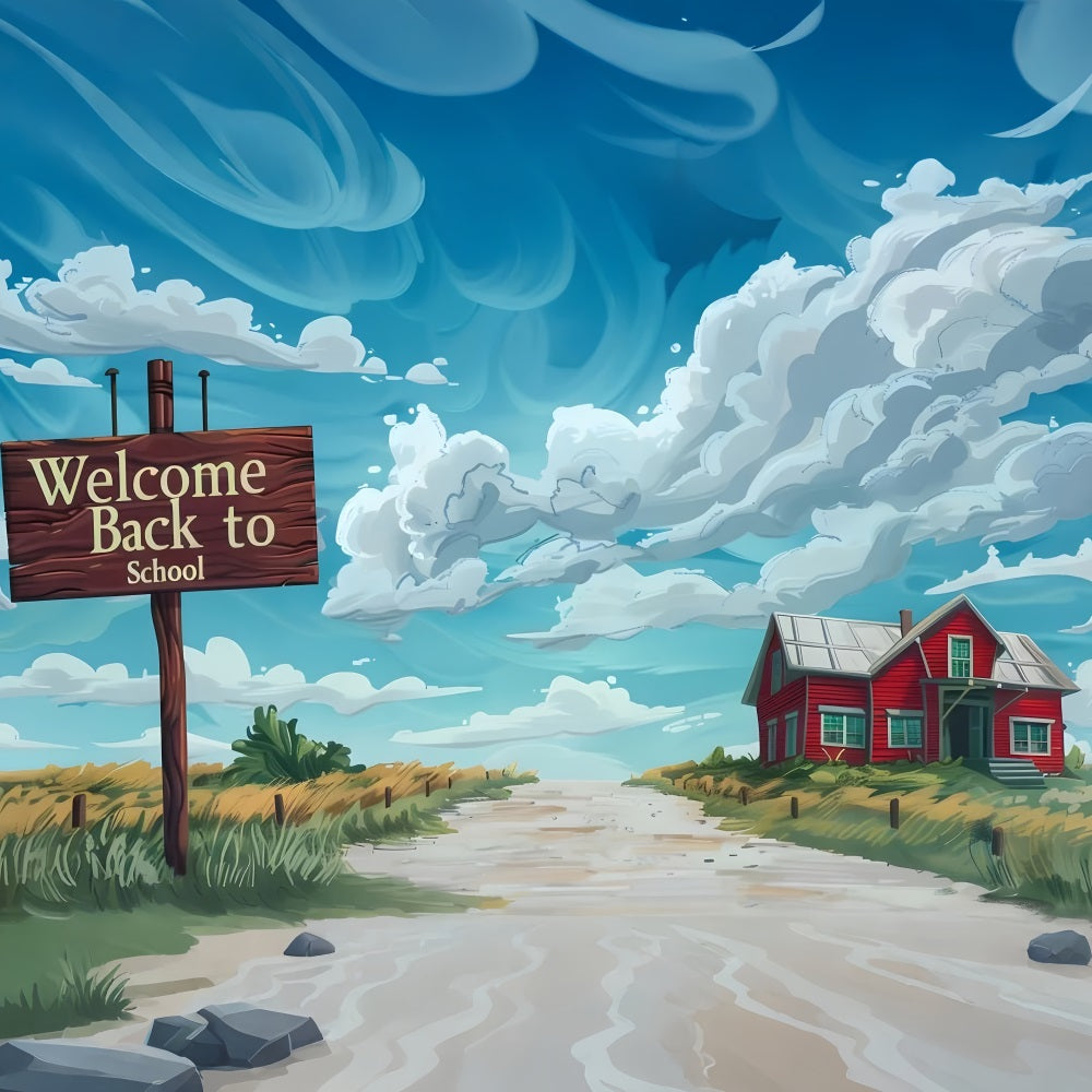 Toile de fond Bienvenue Rentrée des Classes Ciel Nuages Campagne GQ3-109