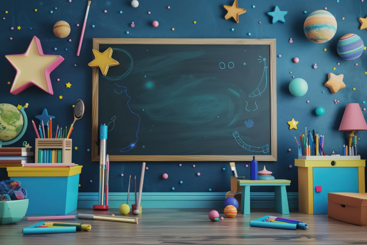 Toile de fond Rentrée des Classes Salle de Classe Thème Espace GQ3-110