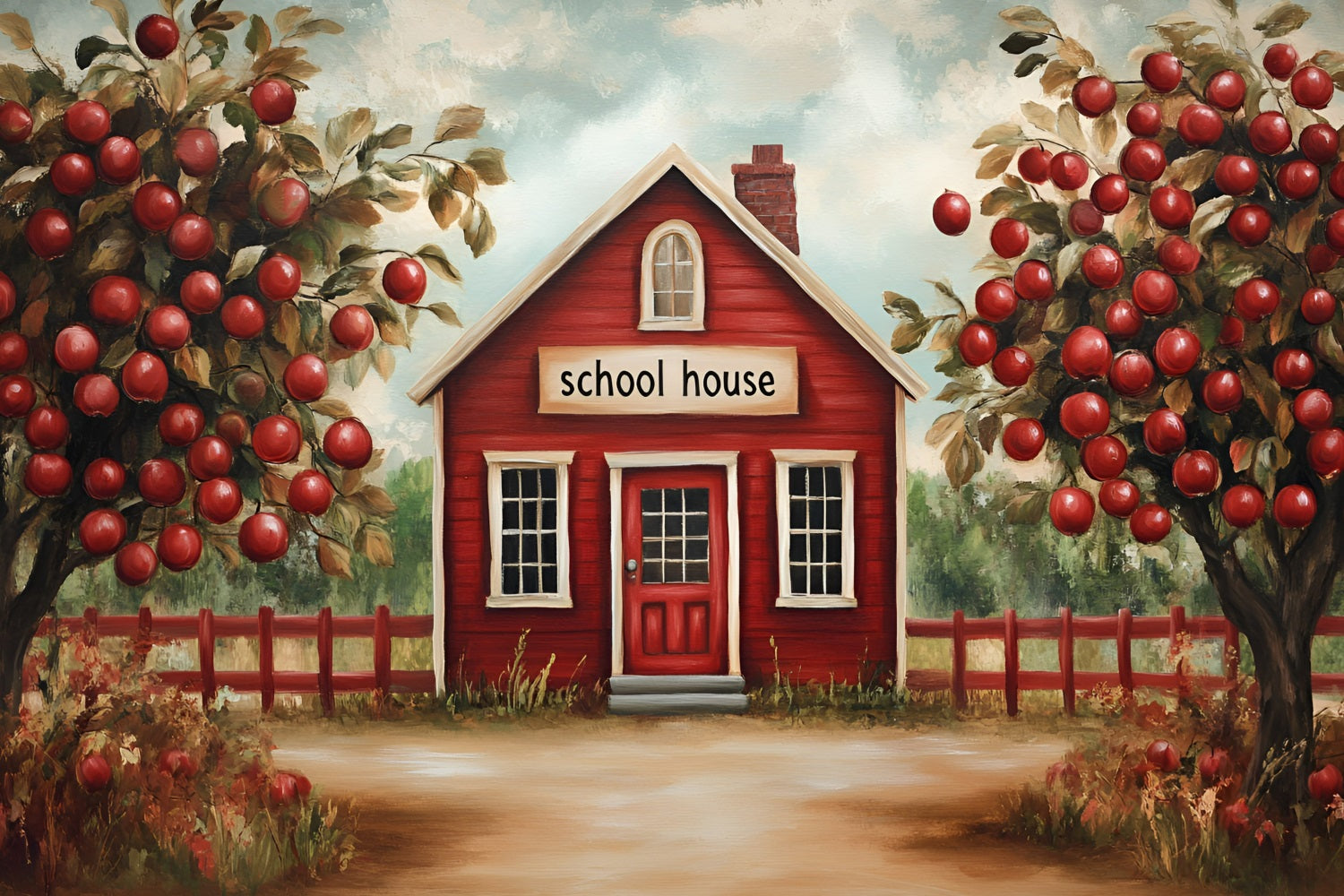 Toile de fond Rentrée des Classes Verger de Pommes et École GQ3-113