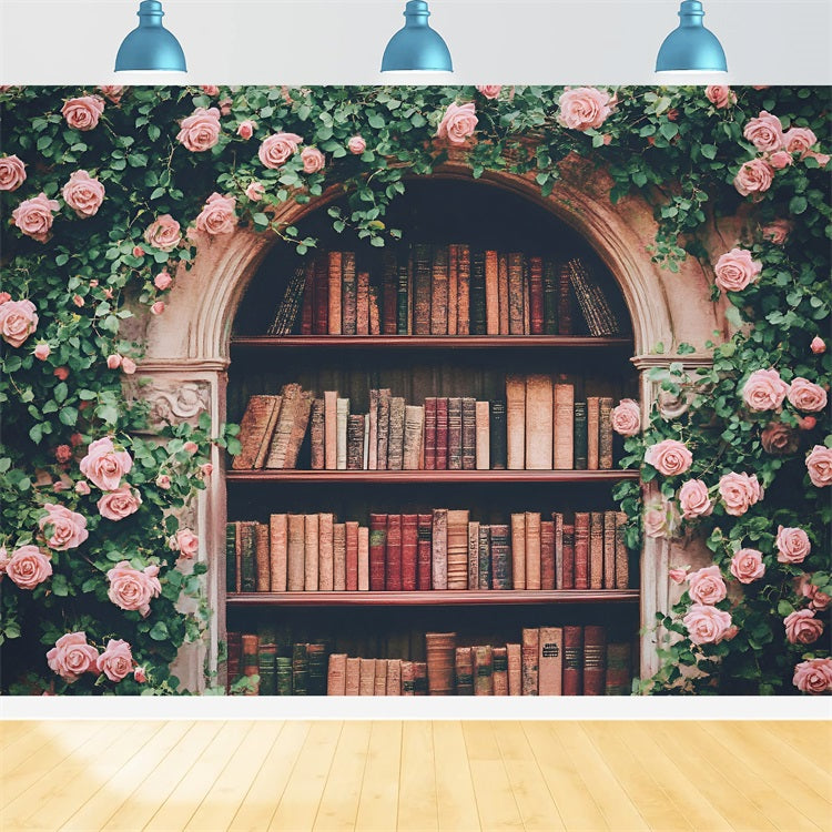 Toile de fond Bienvenue Rentrée des Classes Arche de Roses Bibliothèque GQ3-114