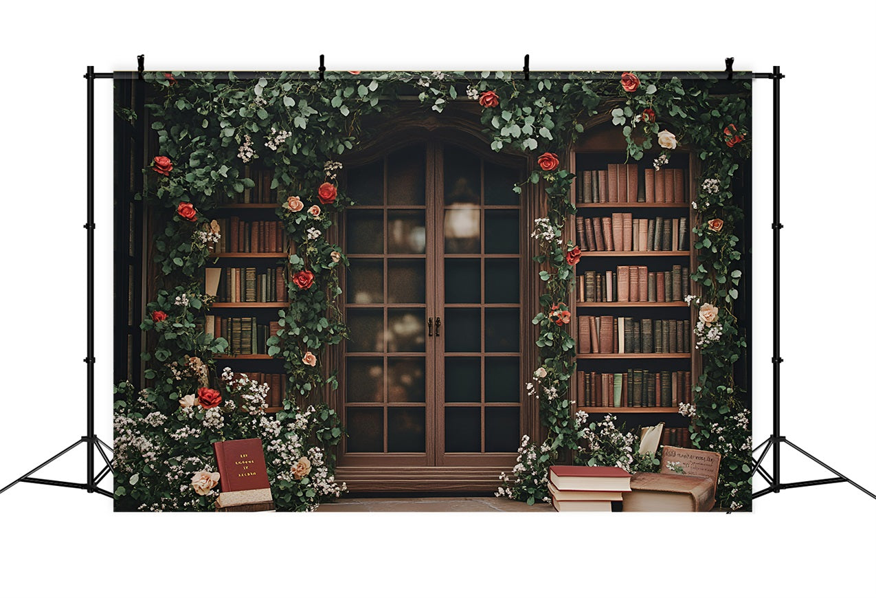 Toile de fond Rentrée des Classes Bibliothèque Vintage Florale Fenêtre GQ3-115
