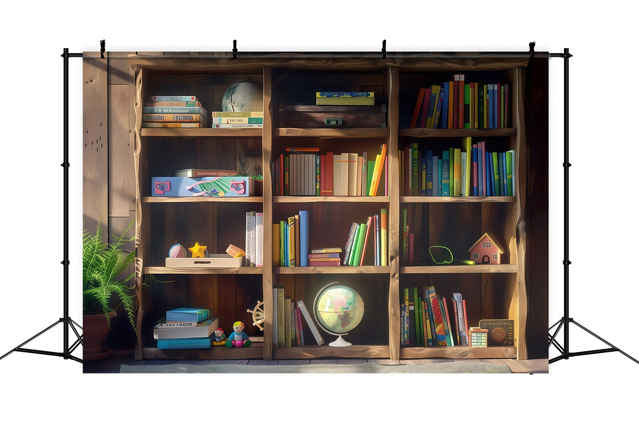 Toile de fond Rentrée des Classes Bibliothèque en Bois Bureau d'Étude GQ3-126