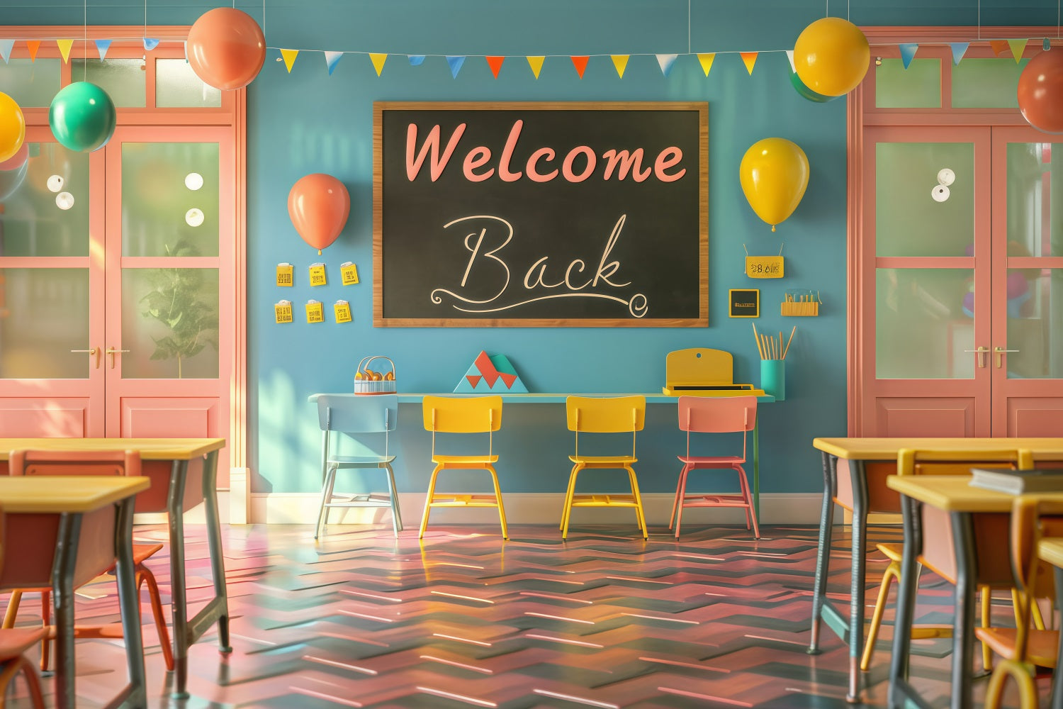 Toile de fond Bienvenue Rentrée des Classes Salle de Classe Accueillante GQ3-131