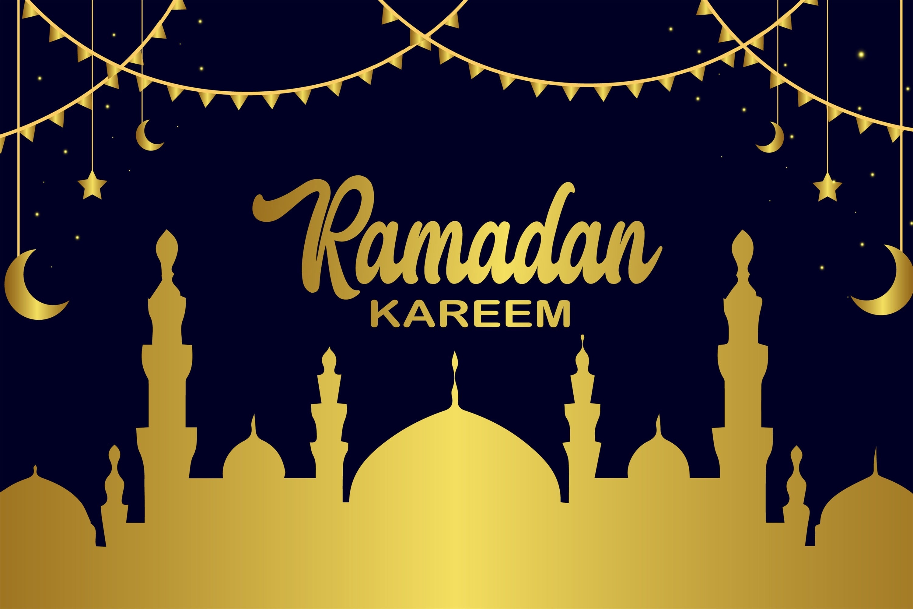 Toile de fond Ramadan Mosquée Dorée Éclairée au Clair de Lune GQ3-15