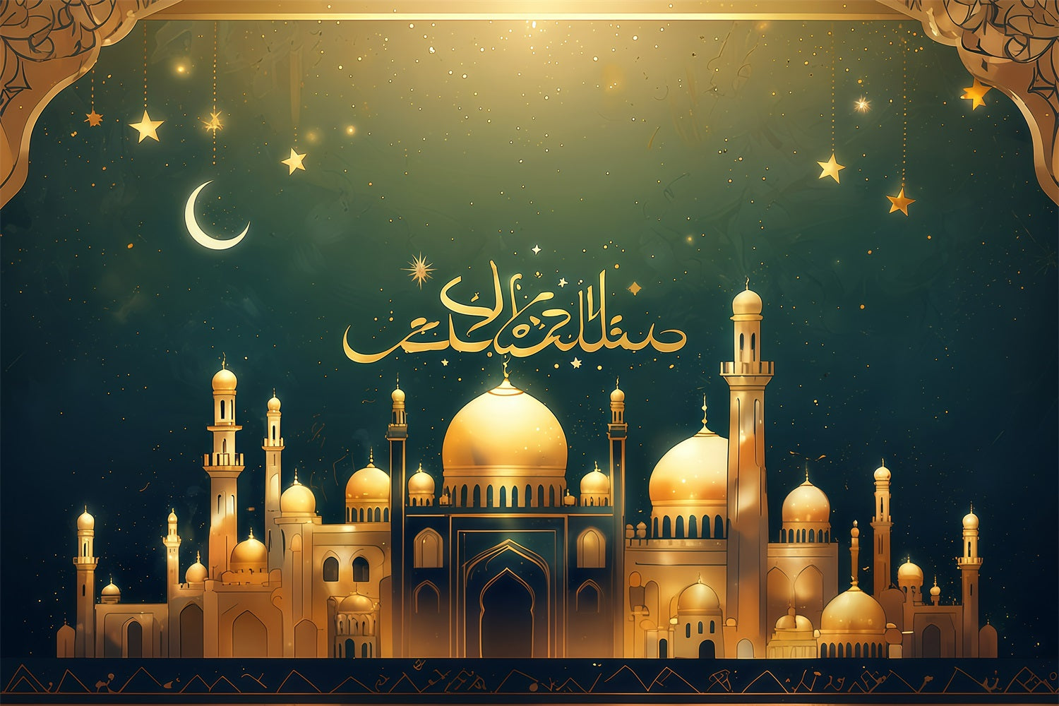 Toile de fond Ramadan Croissant Doré au-dessus de la Mosquée GQ3-27