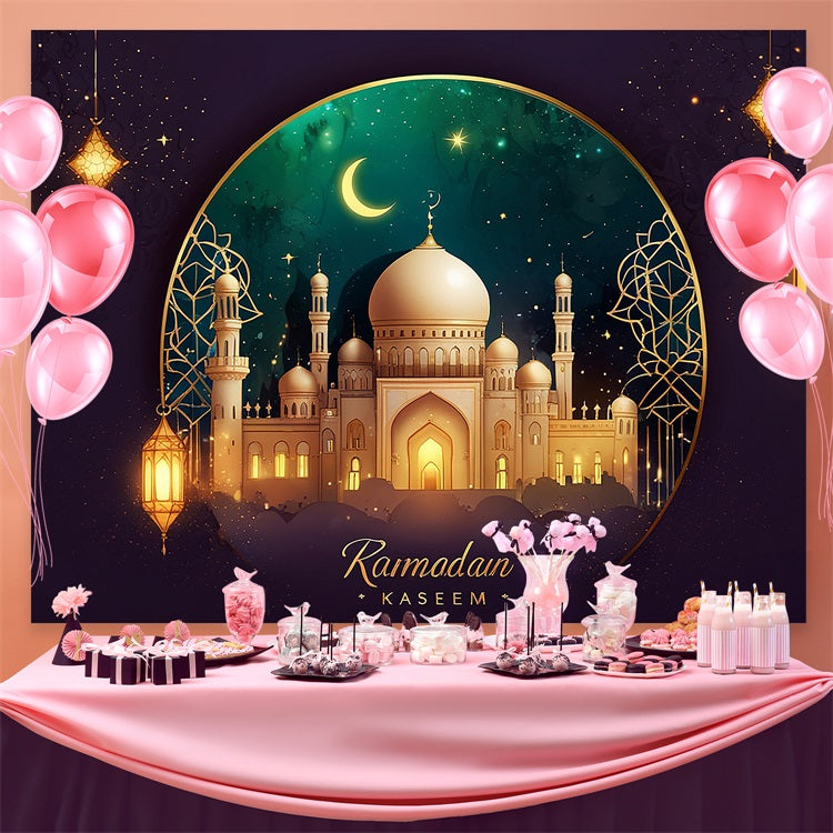 Toile de fond Ramadan Croissant Cadre Doré Mosquée GQ3-28