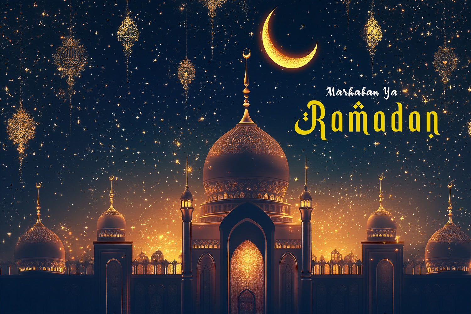 Toile de fond Ramadan Mubarak Nuit Étoilée Mosquée GQ3-30