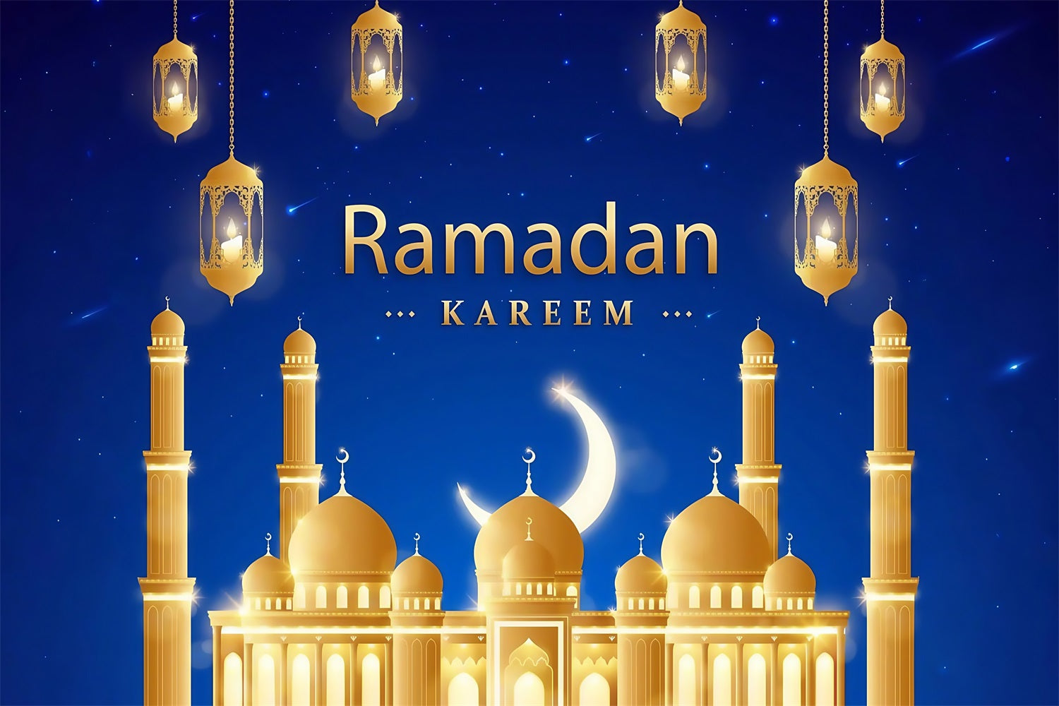 Toile de fond Ramadan Mosquée Majestueuse Dorée Lanternes GQ3-42