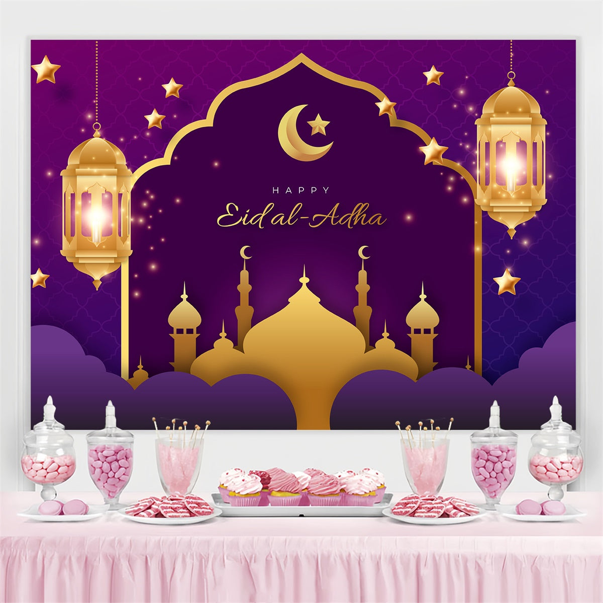 Toile de fond Eid Mubarak Croissant Royal Pourpre Eid GQ3-76