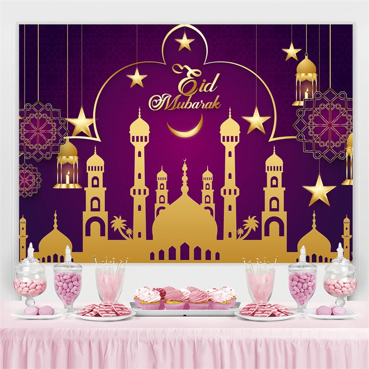 Toile de fond Eid Mubarak Lanternes Suspendues Festives Pourpre GQ3-85