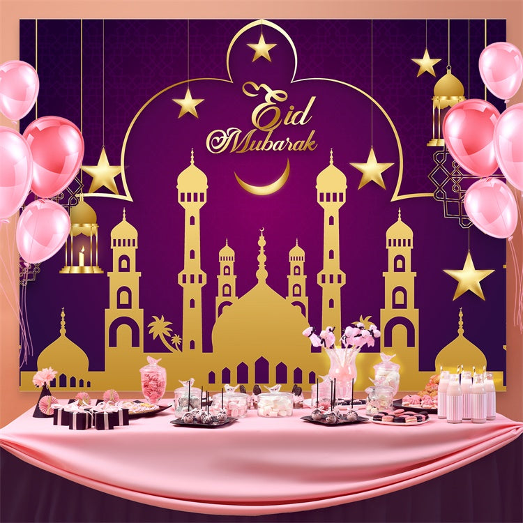 Toile de fond Eid Mubarak Lanternes Suspendues Festives Pourpre GQ3-85