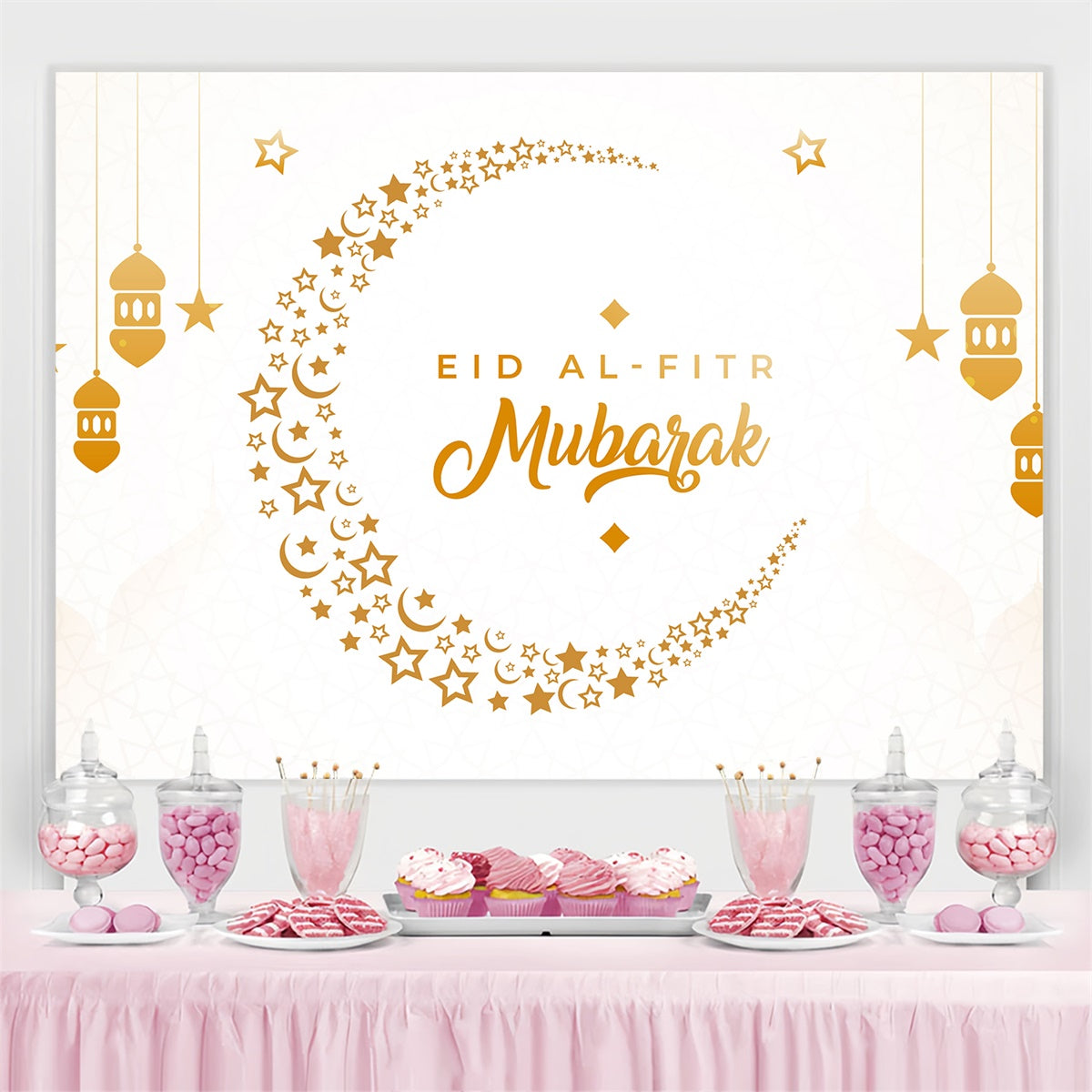 Toile de fond Eid Mubarak Croissant Minimaliste Doré Eid GQ3-88