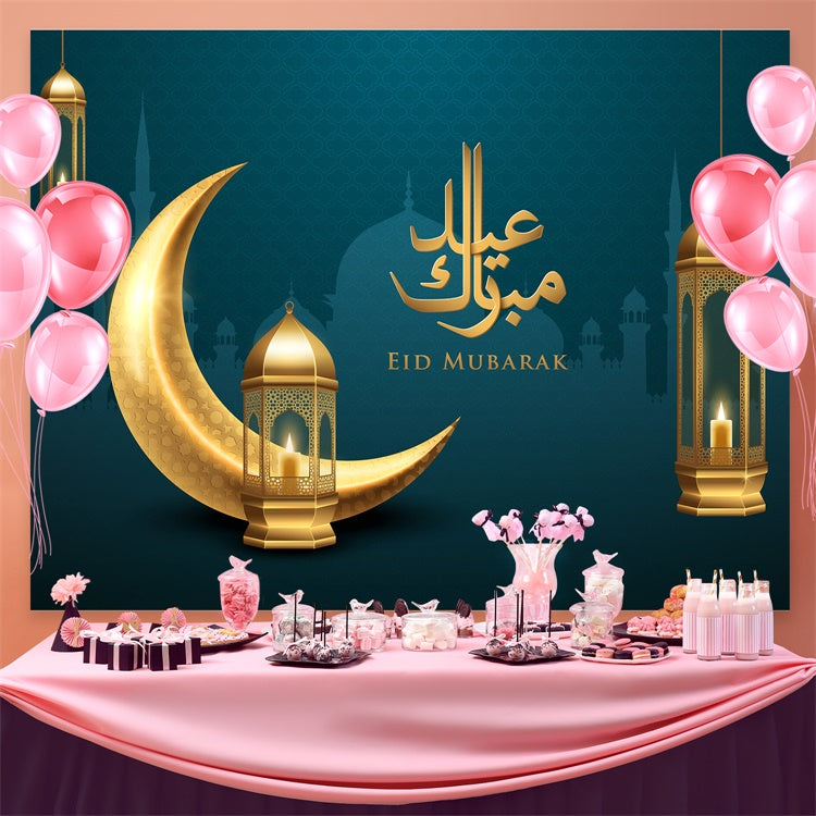 Toile de fond Eid Mubarak Lanternes Scintillantes Croissant de Lune GQ3-89