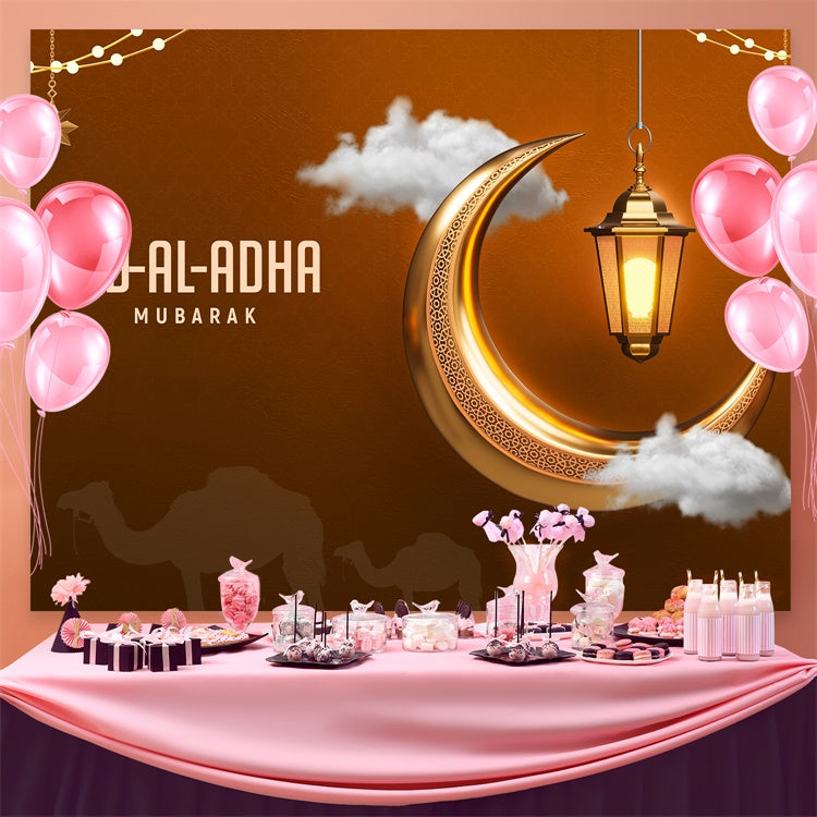 Toile de fond Eid Mubarak Nuit du Désert Silhouette de Chameau GQ3-95