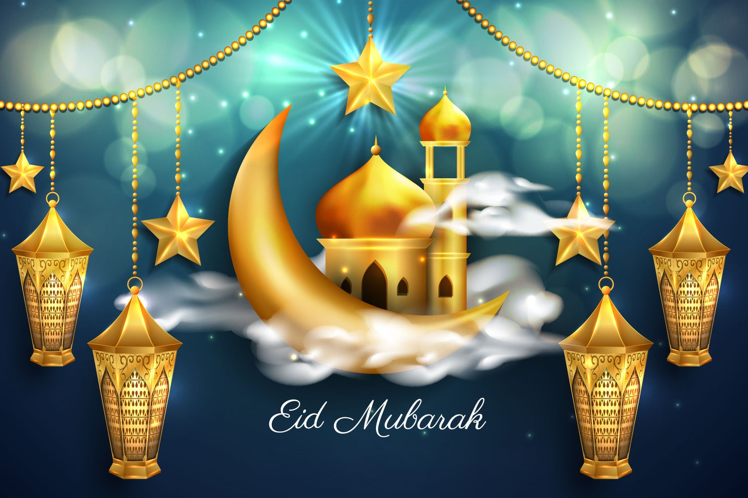 Toile de fond Eid Mubarak Croissant Scintillant Étoilé Eid GQ3-97