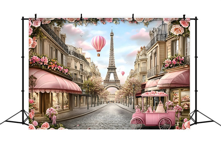 Toile de fond Paris Rue Élégante Calèche Rose GQ4-161