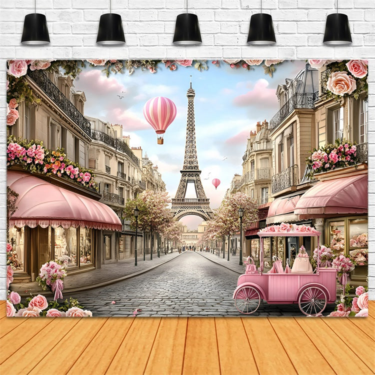 Toile de fond Paris Rue Élégante Calèche Rose GQ4-161