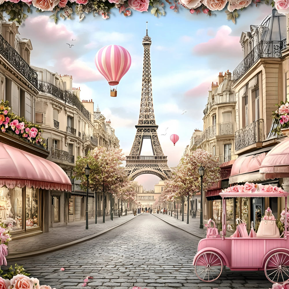 Toile de fond Paris Rue Élégante Calèche Rose GQ4-161