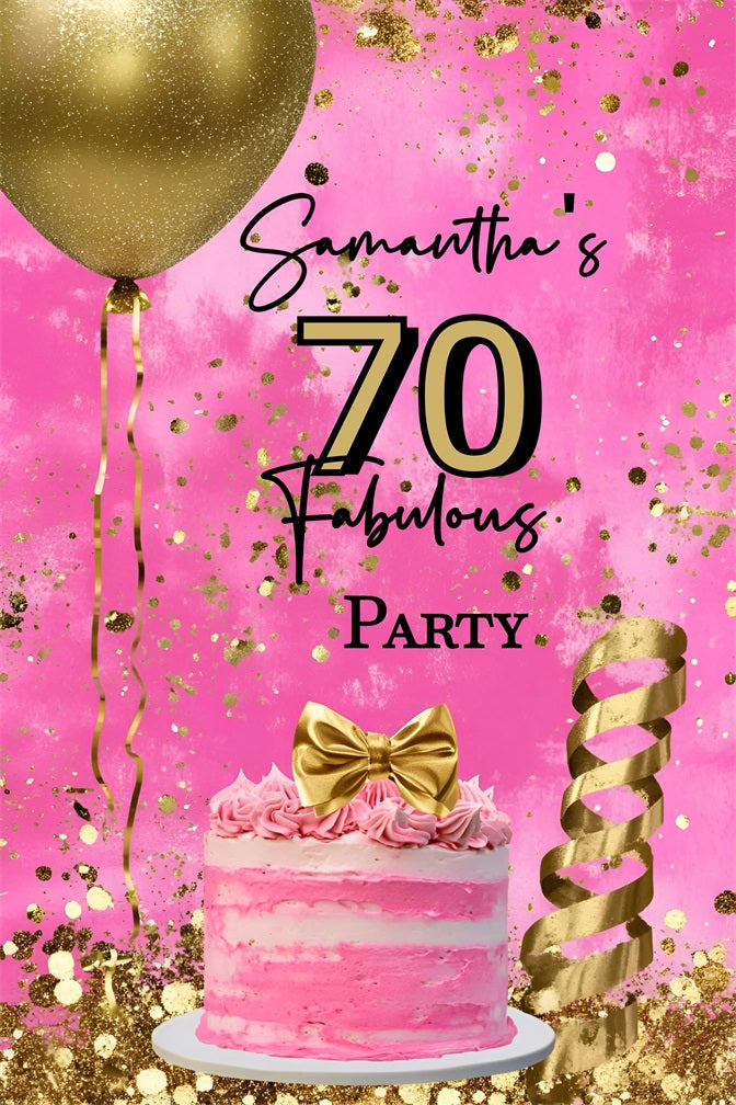 Toile de fond Personnalisable Anniversaire Gâteau Ballons Confettis 70e GQ4-241