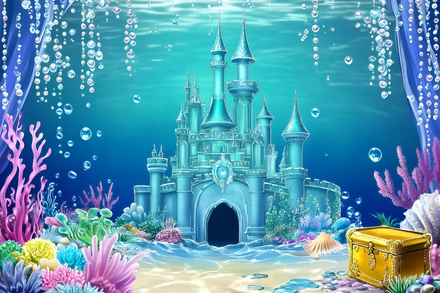 Toile de fond de Plage Été Château Sous-Marin GQ4-251