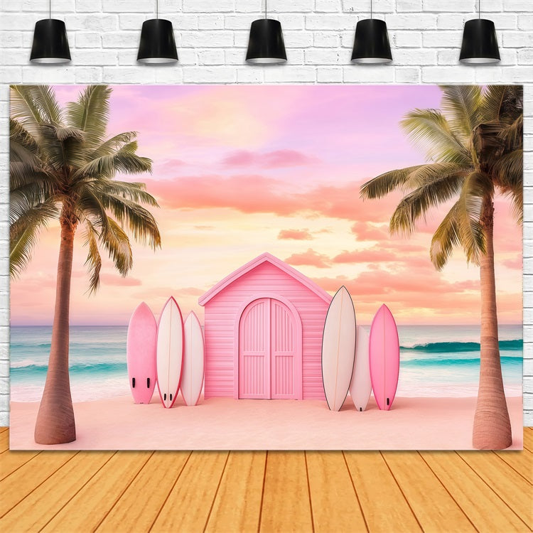 Toile de fond de Plage Été Palmier Surfboards Tropical GQ4-252