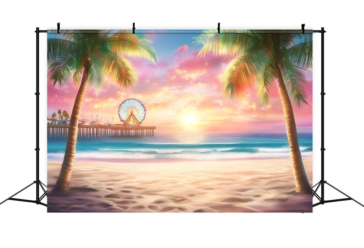 Toile de fond de Plage Été Grande Roue au Bord de Mer GQ4-255