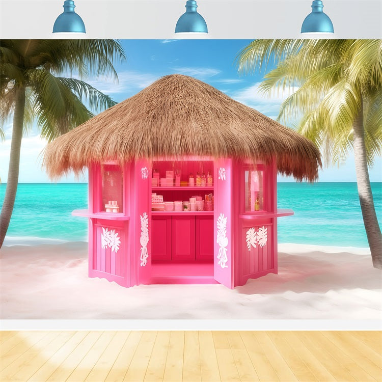 Toile de fond Été Cabane Plage Rose GQ4-263