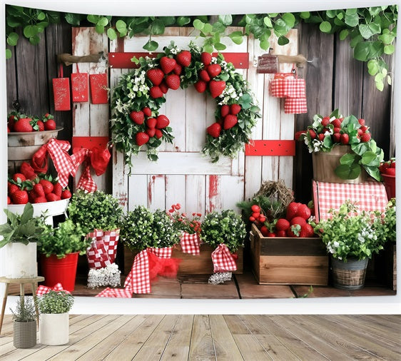 Toile de fond Été Mur Bois Récolte de Fraises GQ4-269