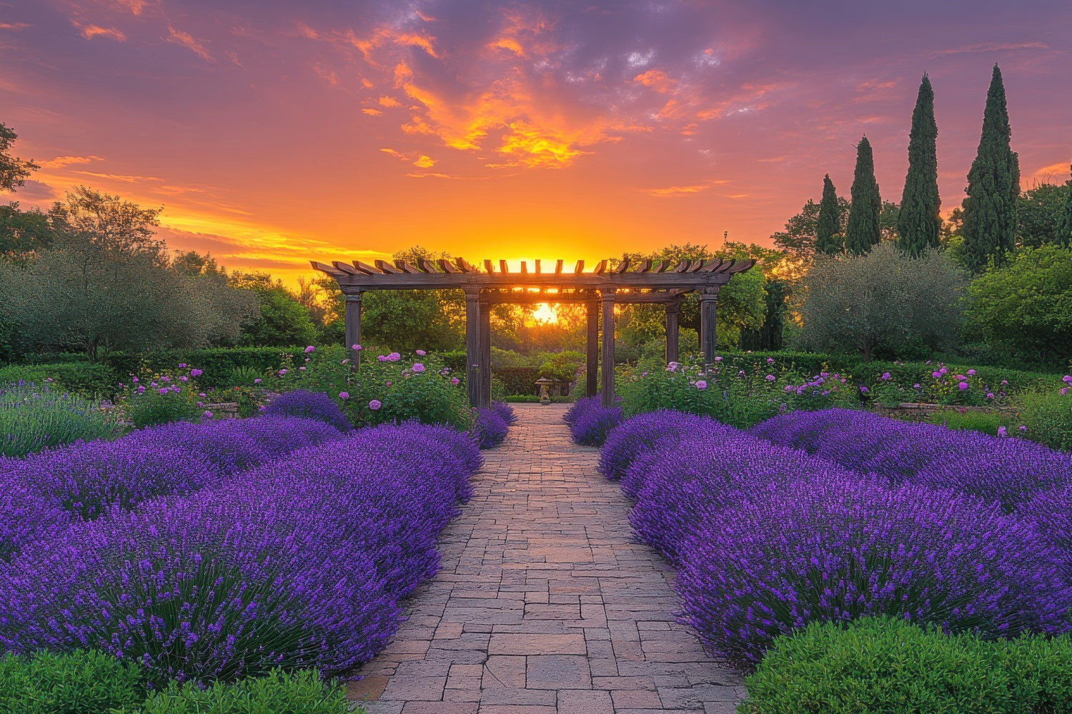 Toile de fond Florale Violette Arche Lavande Coucher Soleil Photographie GQ4-28