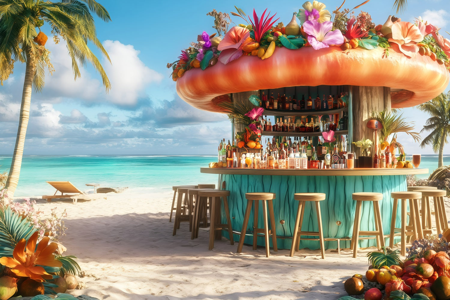 Toile de fond de Plage Été Bar à Cocktails Plage Paradis GQ4-293