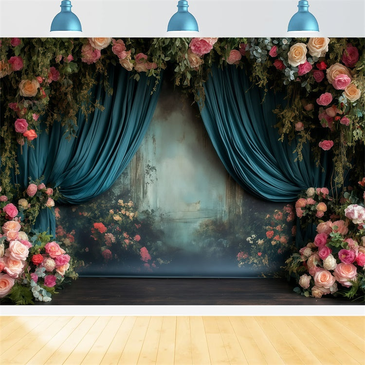 Toile de fond Victorienne Mur Jardin Rêve Drapés Teal Vintage GQ4-325